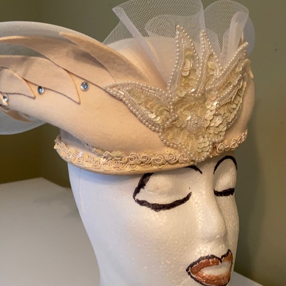 Cute Beige Wool Emb Church Church Hat